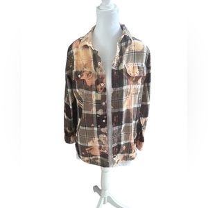 Upcycled DIY Custom Bleached Flannel Size‎ Small (F53)